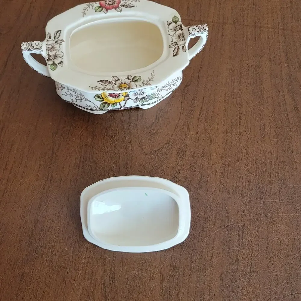 Vintage Alfred Meakin Medway Sugar Dish Bowl With Lid Floral England